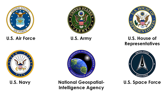 Logos of U.S. Air Force, Army, Navy, Space Force, House of Representatives, and NGA.